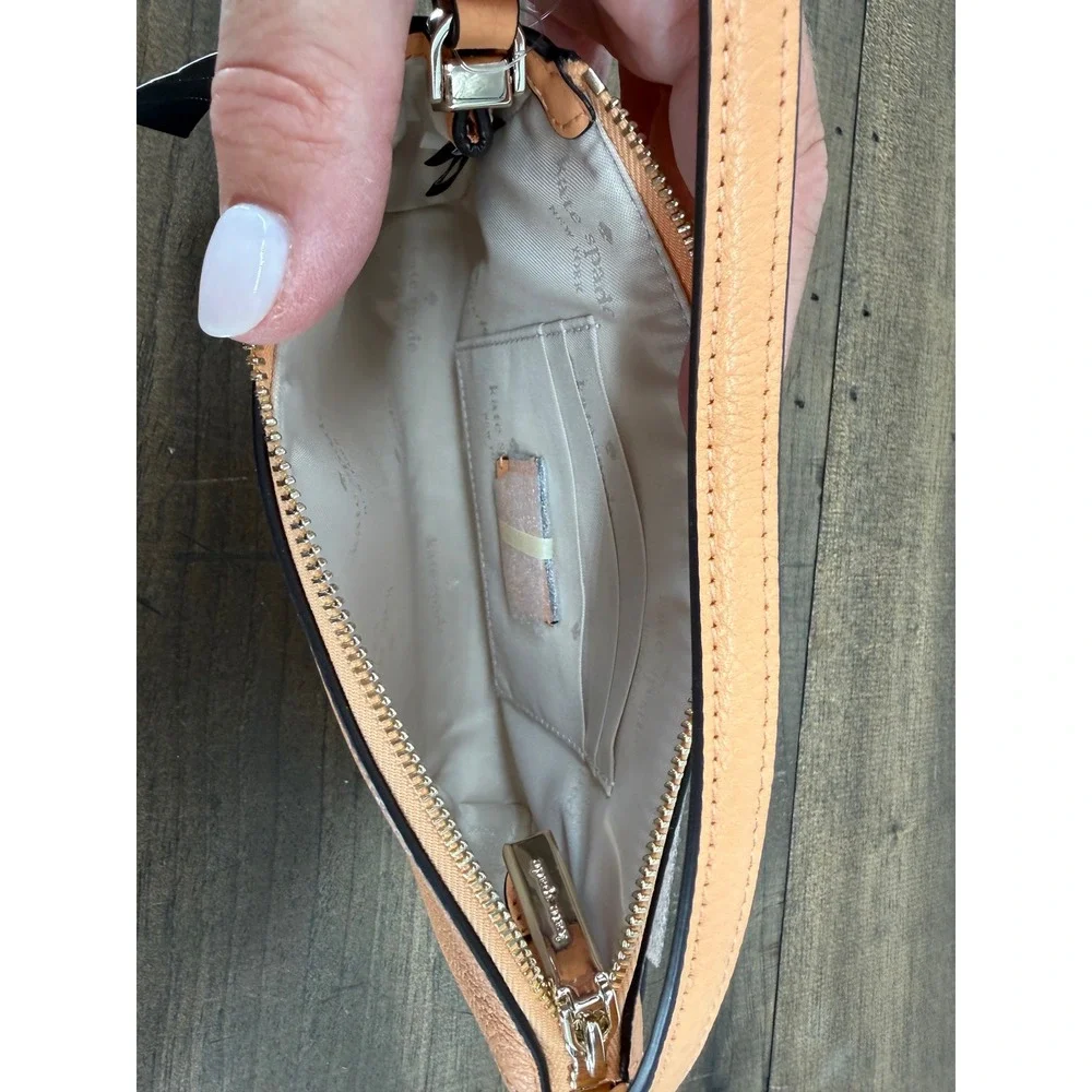 Kate Spade Leila‎ Mini Top Zip Crossbody Bag Orange Cream Pebbled Leather NEW